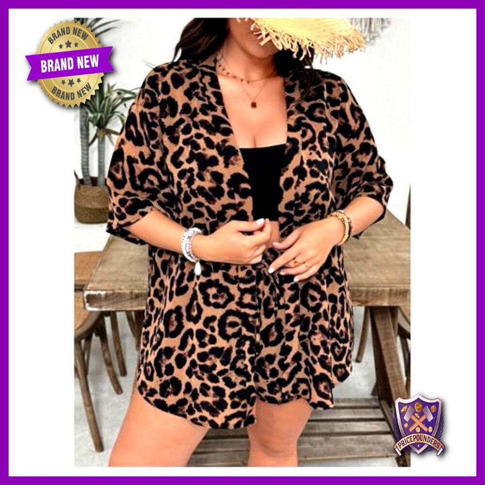 Plus Size 2 Piece Kimono Shorts Set Summer Vacation Outfit - Picture 3 of 5